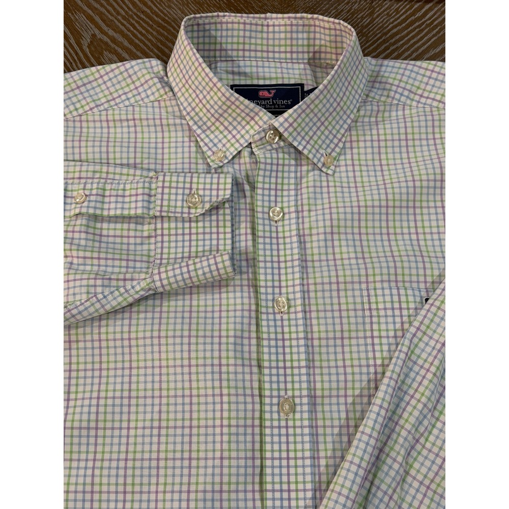 Vineyard Vines Tucker Shirt Mens XL Plaid Button Down Blue Green Purple‎ Cotton